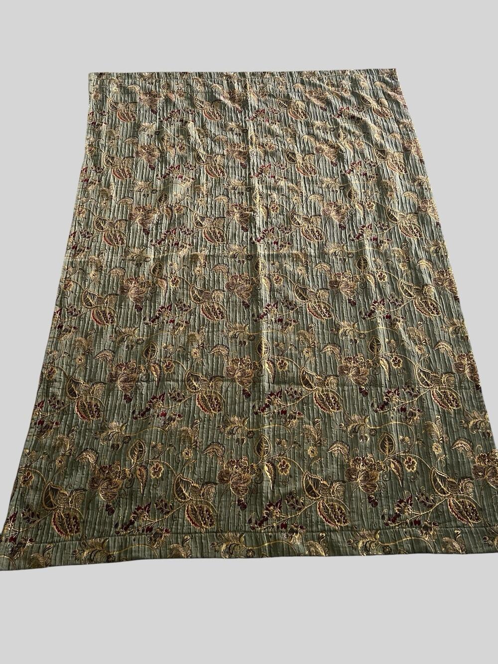 Heavy Woven Tapestry Jacquard Fabric 1 Curtain Panel Indie Floral Green Burgandy